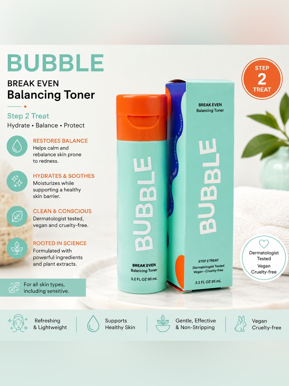 Bubble Break Even Balancing Toner 3.2 oz | Dermatologist Tested • Vegan NIB